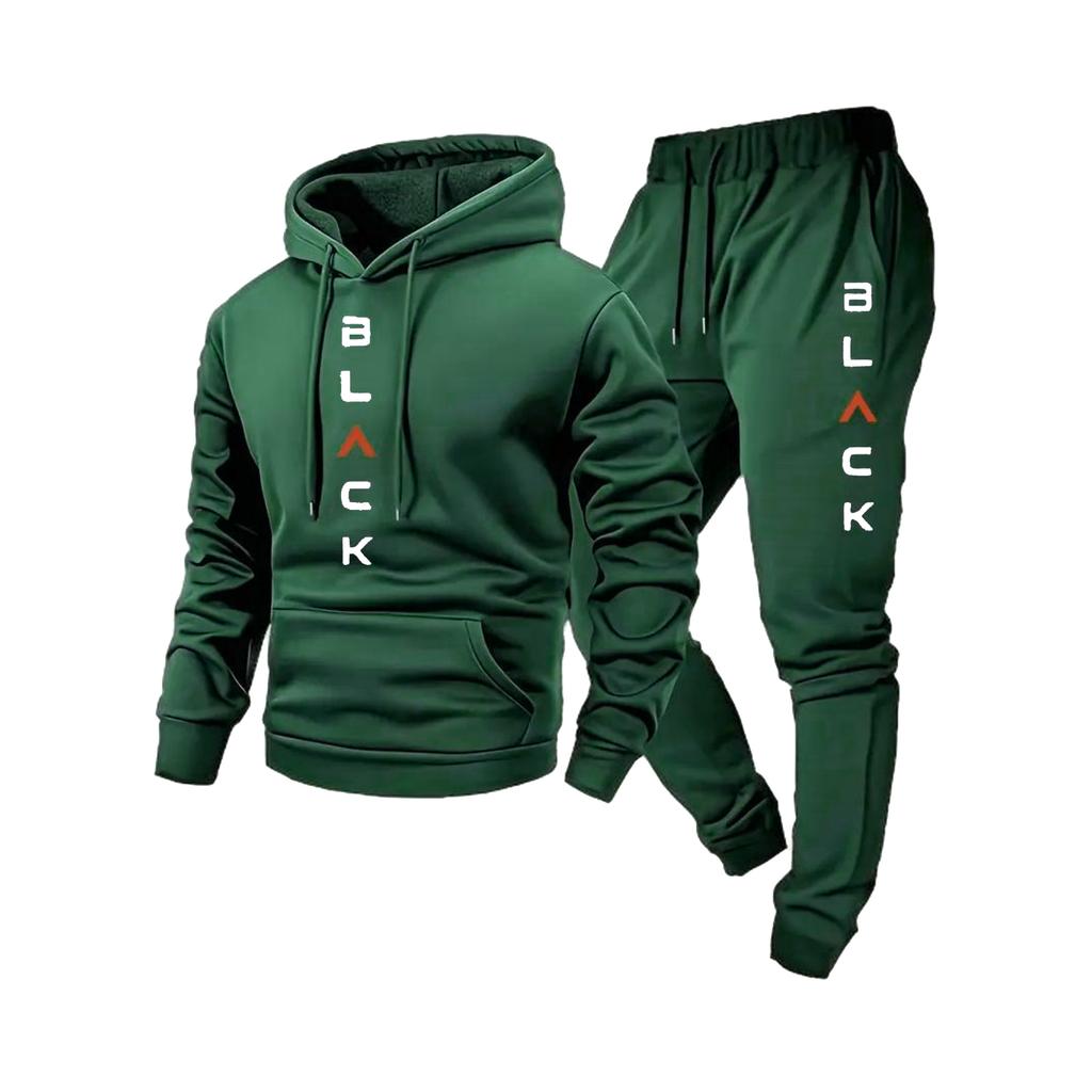 Men's Casual Color Letter-printed Sweatshirt Set, Men's Hooded Drawstring Sweatshirt And Sweatpants Two-piece Set