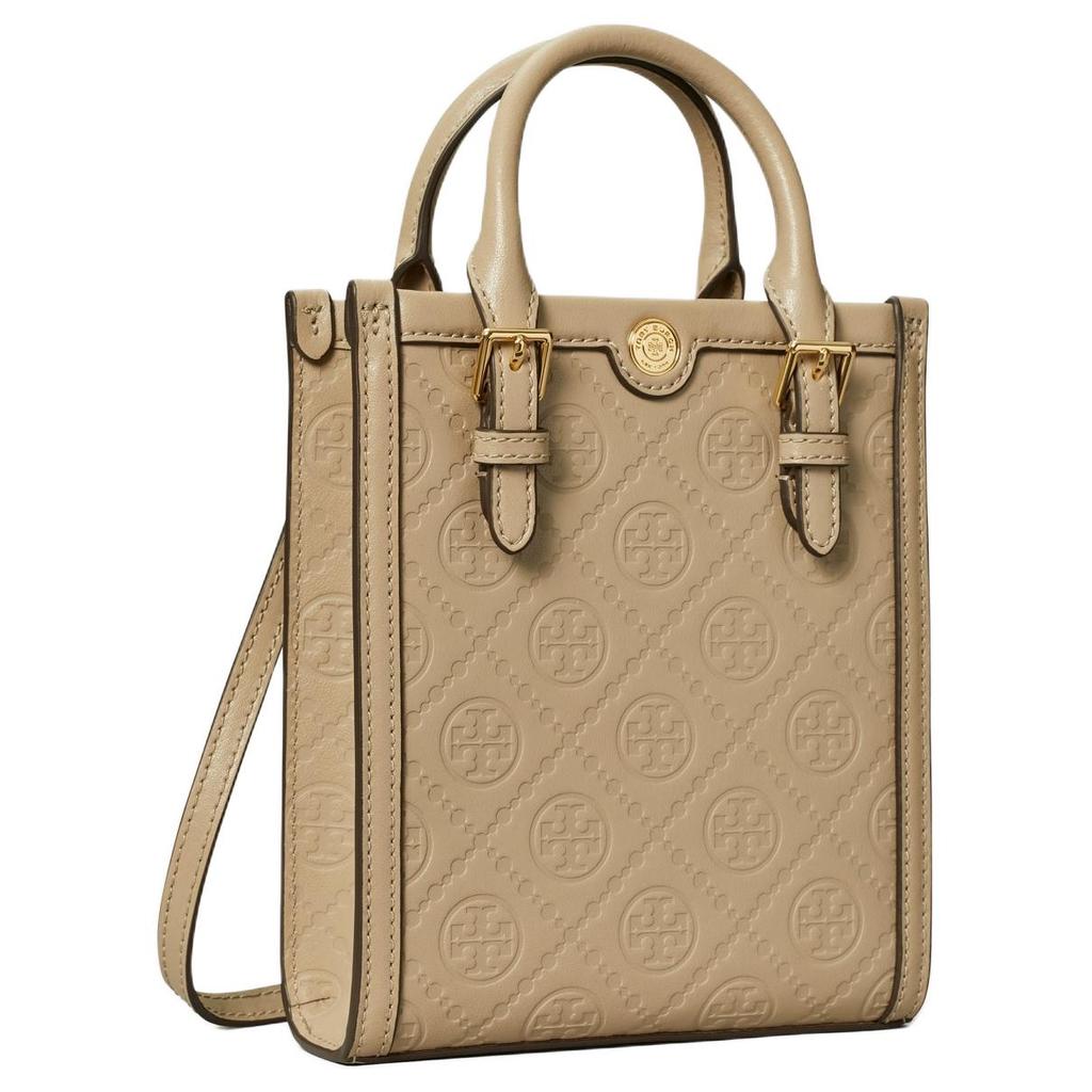 Tory Burch T Monogram Double T Logo Embossed Pattern Mini Tote Bag Women tote Clay 158515-200