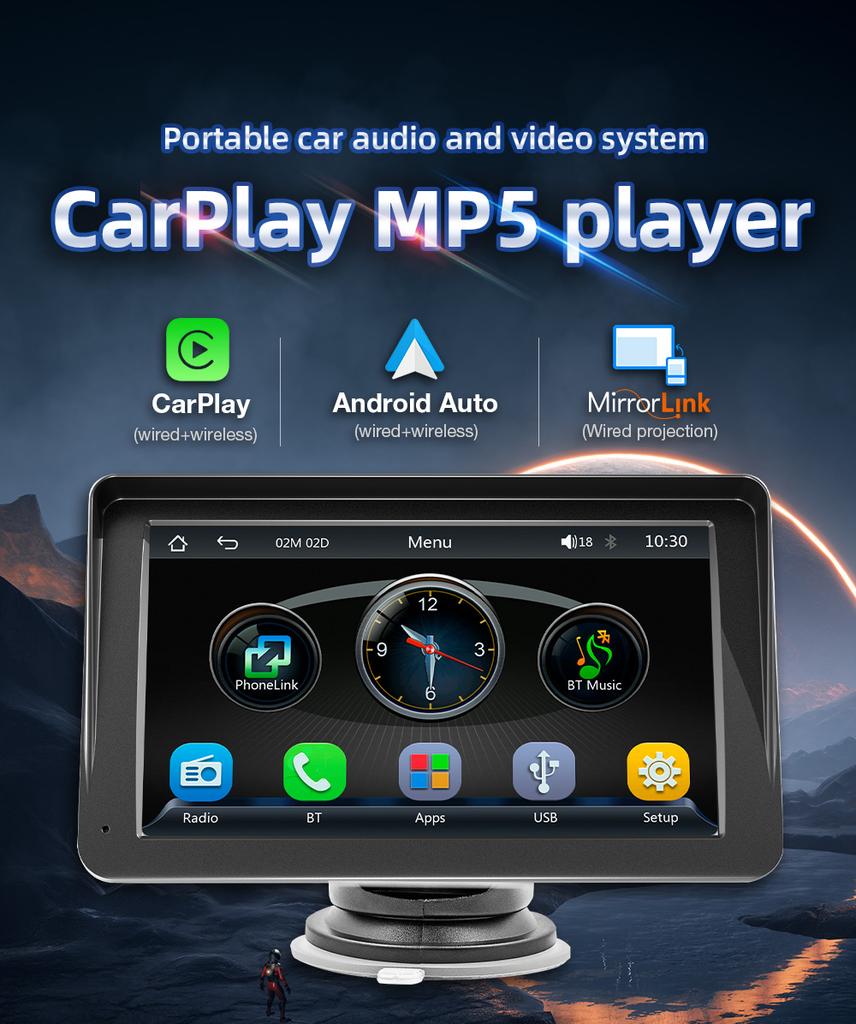 B5300 7inch CarPlay Android Auto Car Radio Multimedia Video Player Portable Touch Screen With USB AUX For Rear View Camera