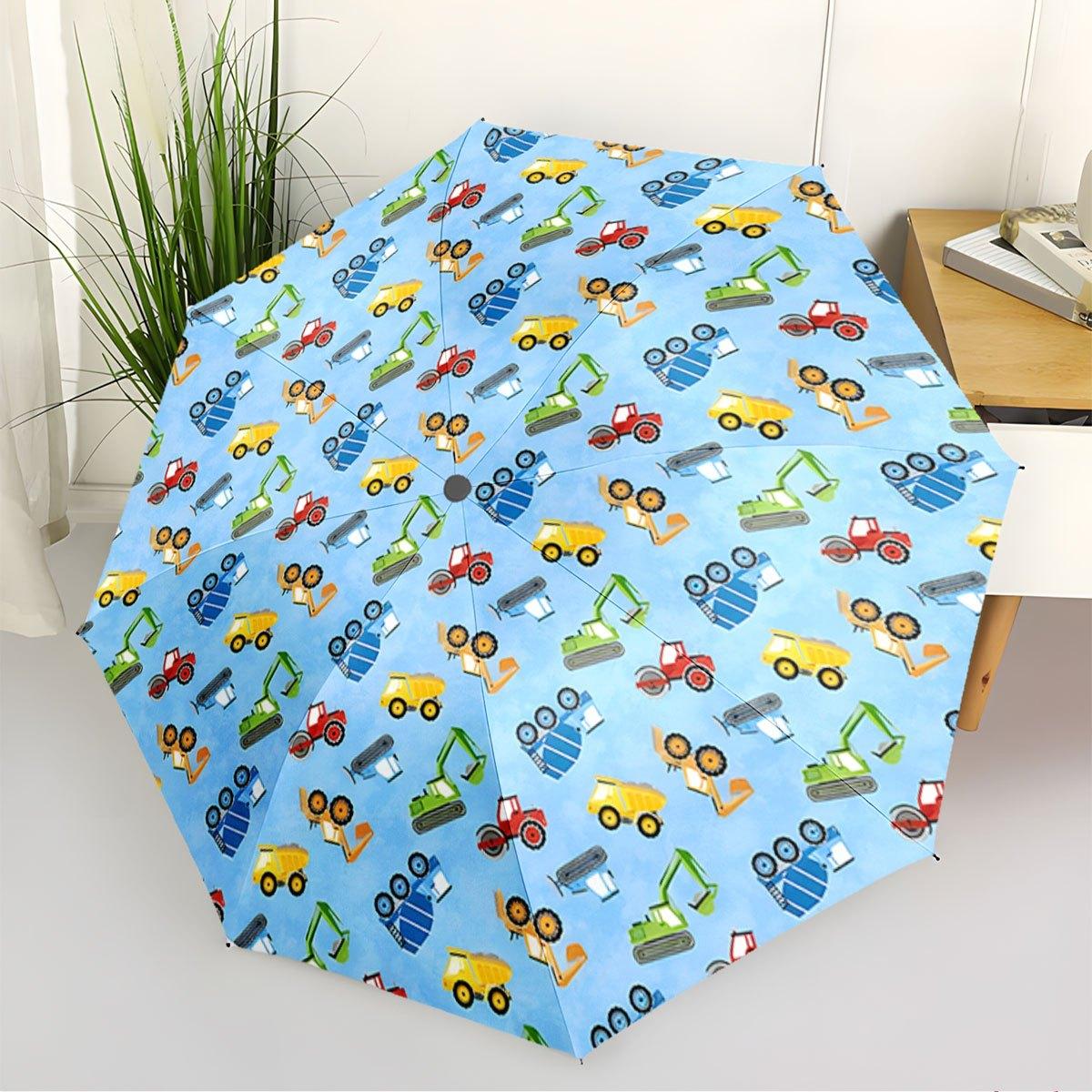 Automatic Folding Umbrella with Colorful Construction Vehicles Pattern - Portable Collapsible Design, 8-Rib Durable Frame, All