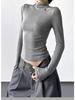 Women's Slim Fit Velvet Turtleneck Long Sleeve T-Shirt, Gray, 2025 Spring/Autumn/Winter Collection.