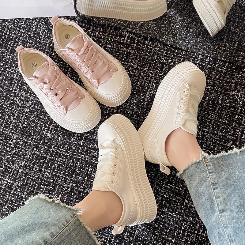 Spring and summer new thin board shoes latex insoles thick sole heightening muffin sole casual little white shoes women's shoes
