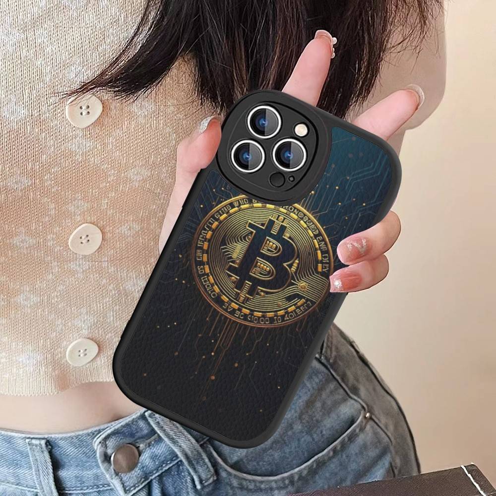 Luxury B-Bitcoin For IPhone 16 15 14 16E 13 12 11 Pro Max Plus Phone Leather Case