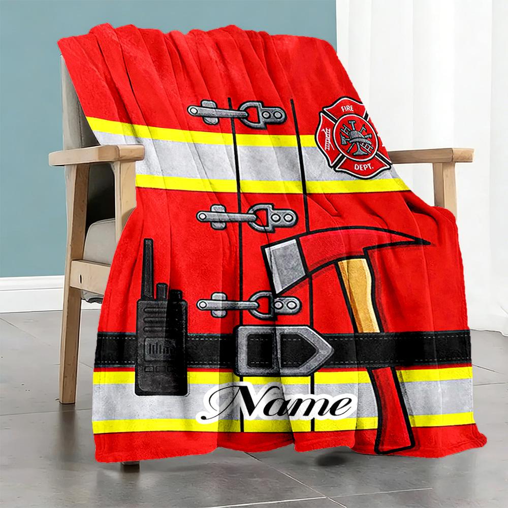 Firefighter Customize Your Name Blanket Throw Customizable Blanket Soft & Cozy Throw For Home Decor Chair Seaside Nap Ideal for All Seasons