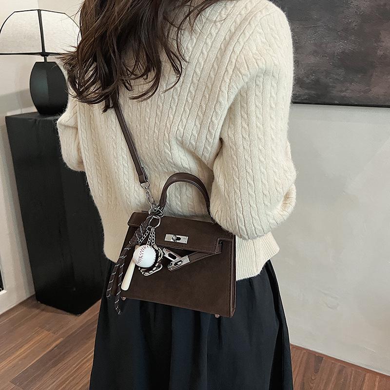 Mattes Wildleder Retro Kelly Tasche: Damen Modische Umhängetasche