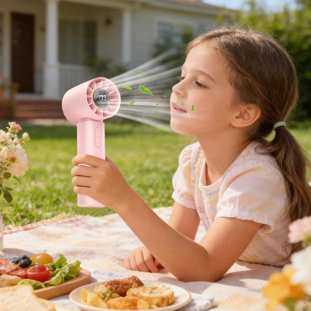 Rechargeable Portable Fan Handheld Fan 1 Speeds Blower With Digital Display For Travel Vacation Camping Hiking Backpacking Beach
