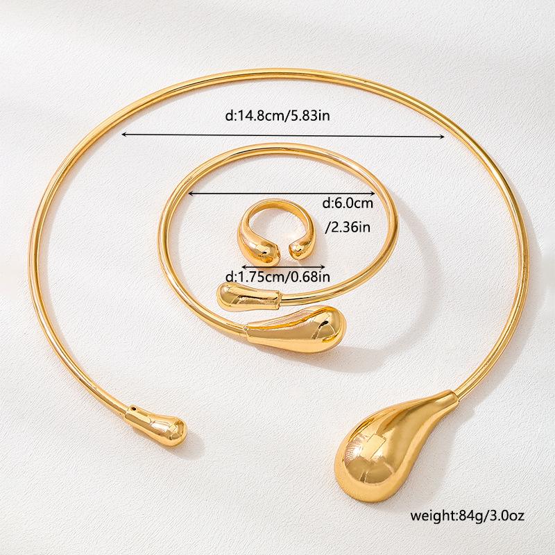 DIEZI 3pcs/set Vintage Torque Necklaces Bangles Rings Set For Women Punk Geometric Gold Silver Color Metal Hip Hop Jewelry Set