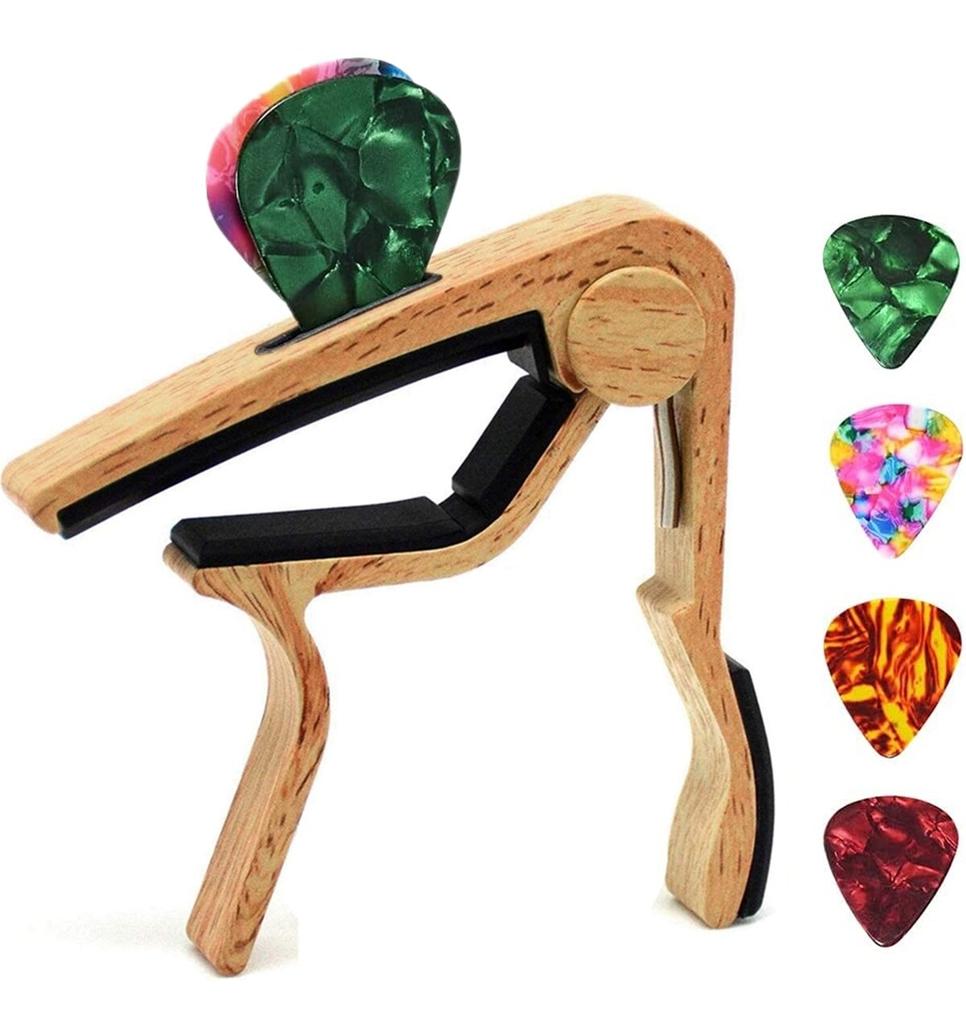 Guitar Capo Adjustment Clip Excellent Metal Picks Holder for Acoustic Electric Guitars Bass Ukulele with 4 Picks