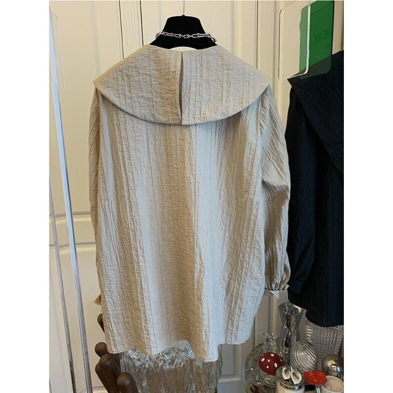 Camicia da Donna Primaverile Pieghettata con Ampio Collo a Punta Top Dolly dalla Vestibilità Larga con Maniche a Palloncino Casual