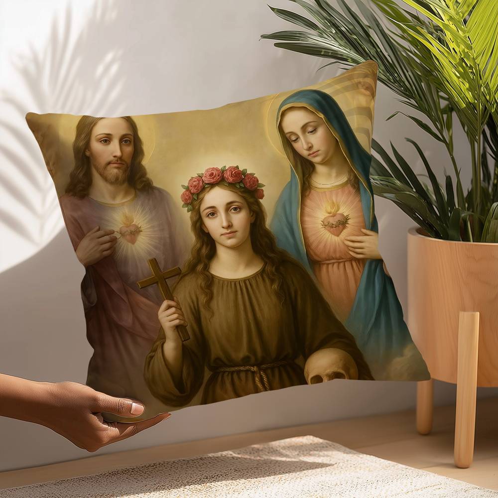 Christian Virgin Mary Cross Pillow Case Plush Fabric Soft Pillowcase Double Sided Print Cushion Cover Household Gifts