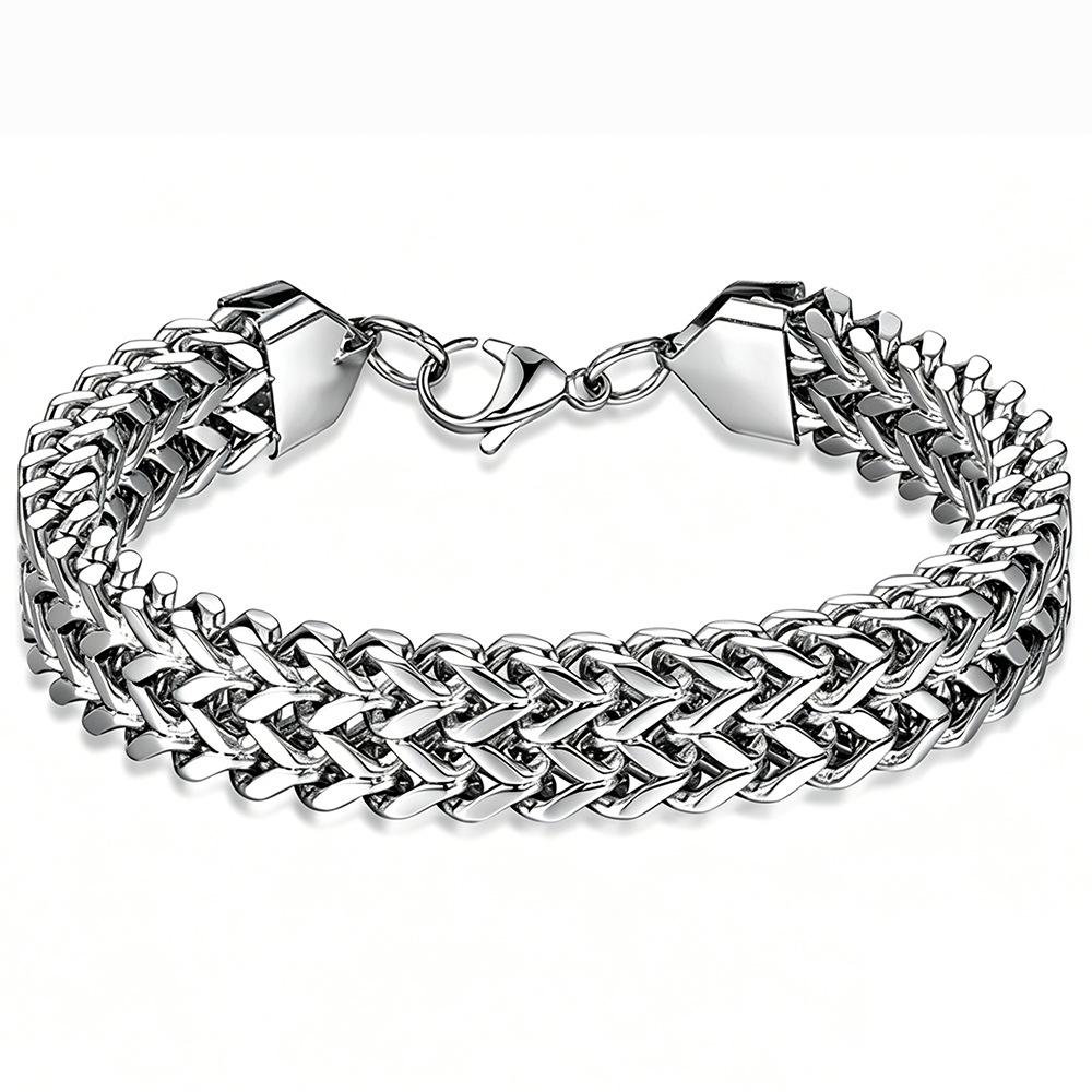Men's Titanium Steel Cuban Bracelet: Smooth Surface, Curved Plate, European and American Style, Thick Chain, Colorfast, Available in Multiple Styles.
