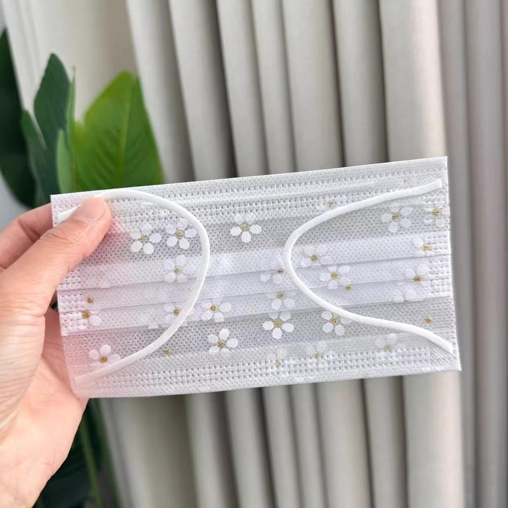 10 Pièces Masques Jetables en Maille pour Femmes de Haute Valeur Anti-Poussière Crème Solaire Mignon Fleur de Cerisier Respirant Fin Printemps et Été