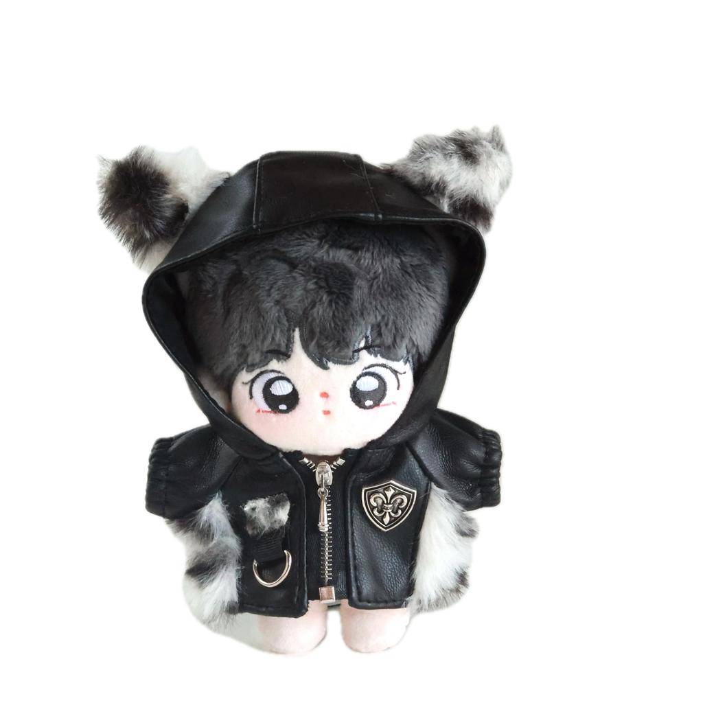 Lemonnui 10cm Plush Clothes Dress Up Chibi Plush Jacket Leather-Like Brown Cool Plush Activity Favorite Plush Cotton Doll Chibi Plush Clothes (black)