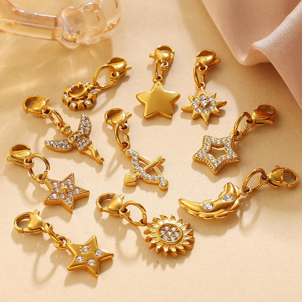 Fashion Light Luxury Diamond Star Moon Sun Lobster Buckle Pendant Stainless Steel Gold Plated DIY Versatile Accessories
