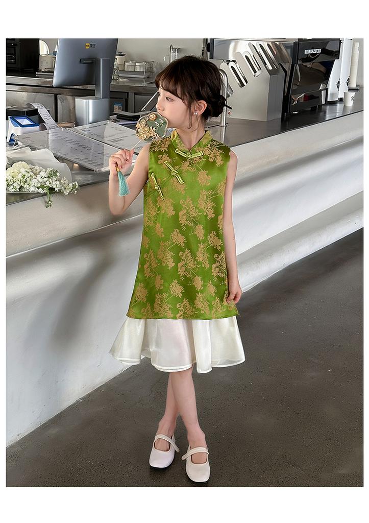 2026 new western-style thin style girls' and little girls' improved cheongsam summer new Chinese Hanfu Chinese style dress