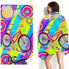 Retro-Fahrradmuster Strandtuch mit Happy Summer Aufdruck, Weiches Saugfähiges Mikrofaser-Polyester-Handtuch für Strand Pool Badezimmer Cam