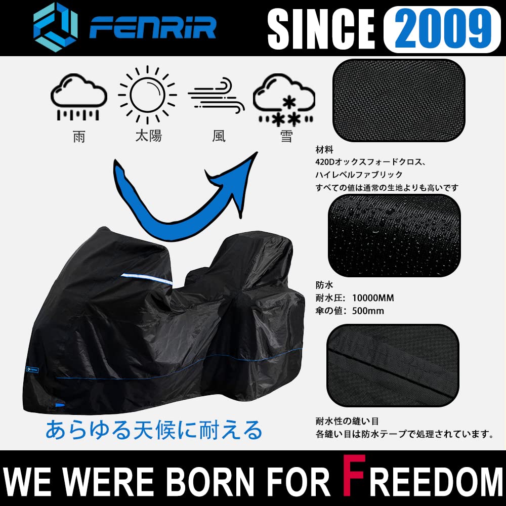 FENRIR 420D Czarny Motocyklowy Odporny na UV Gruby Pokrowiec Antykradzieżowy i na Nadwozie Motocykla z Pokrowcem Przeciwdeszczowym do Przechowywania Kompatybilny z Adventure Dual Sport i Trzy