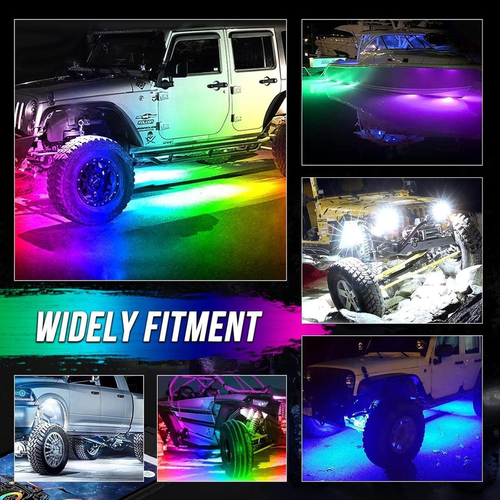 RGB Rock Lights, 10 Pods 360 LEDs SMD Chips Super Bright App Control Underglow Neon Light Exterior Chassis Wheel Well Glow Kit For Off Road Cars