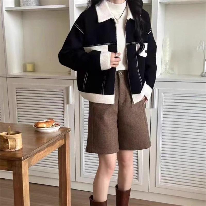 Casual imitation woolen jacket women's autumn clothing new small single-breasted baseball jersey knitted cardigan