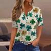 Damen T-Shirt Tee Print Knopf Kurzarm Täglich Wochenende Mode Basic V-Ausschnitt Reguläres Oberteil St. Patrick's Day