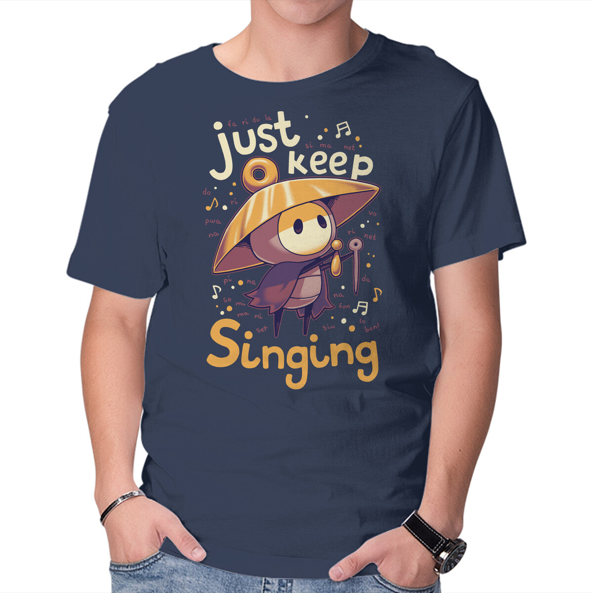 Unisex Crew Neck T-Shirt Just Keep Singing Graphic Short Sleeve Casual Tee M