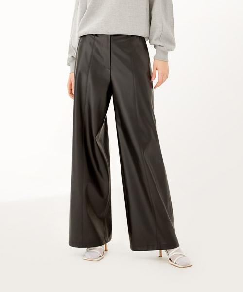 DENIVEL Faux Leather Wide Pants (Black)