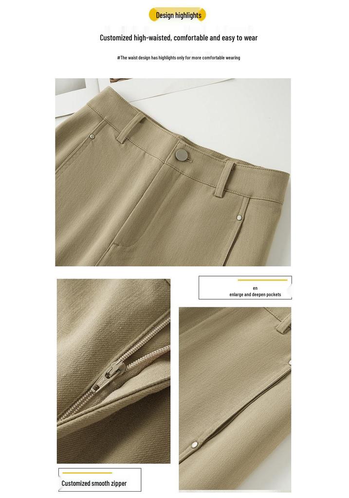 Women's Khaki Lyocell Wide-Leg Straight Drape Pants - Spring 2026