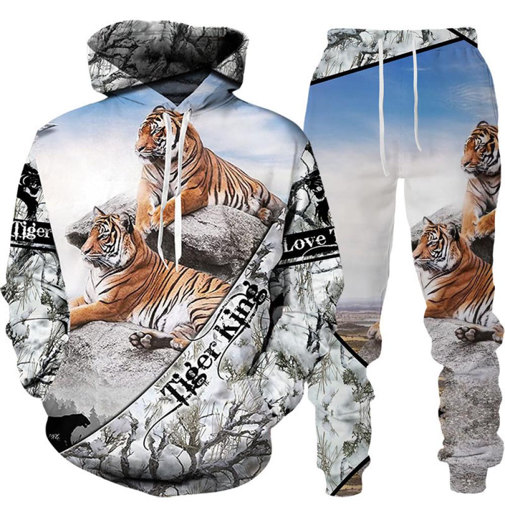 Animal 3D Tiger Printed Hoodie + Pants Suit Cool Men/Women Sweatshirt 2 Pcs Sportwear Tracksuit Set Spring Autumn Men's Clothing