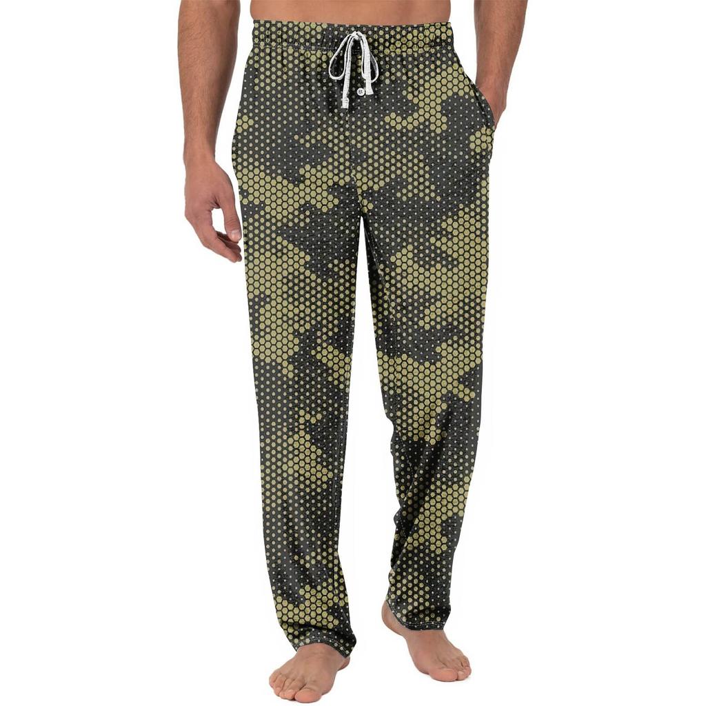 Mäns stickade moderiktiga tryckta Pocket Casual Pants Pyjamasbyxor