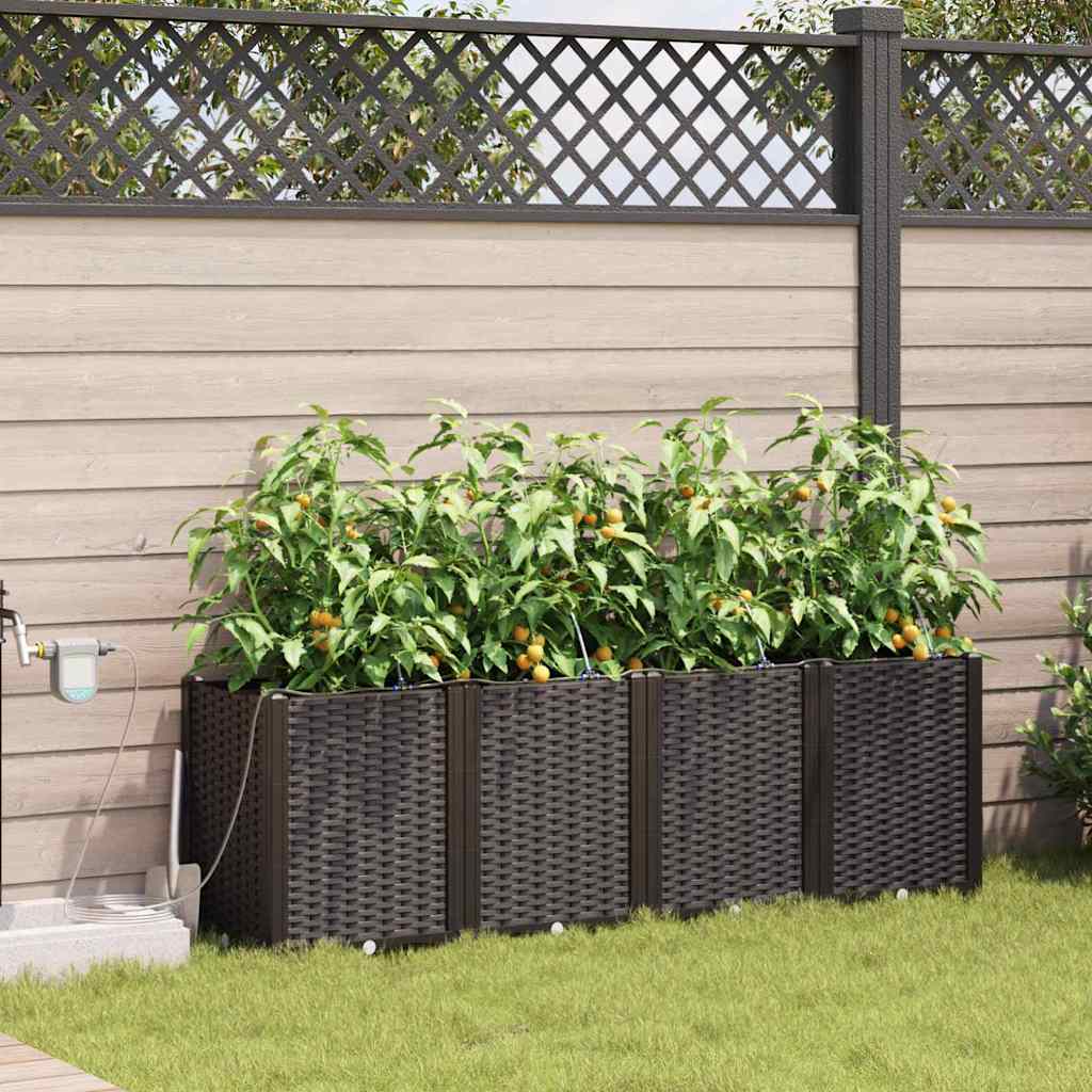 Garden Planter Set 4 pcs Brown 160 x 40 x 52 cm Plastic