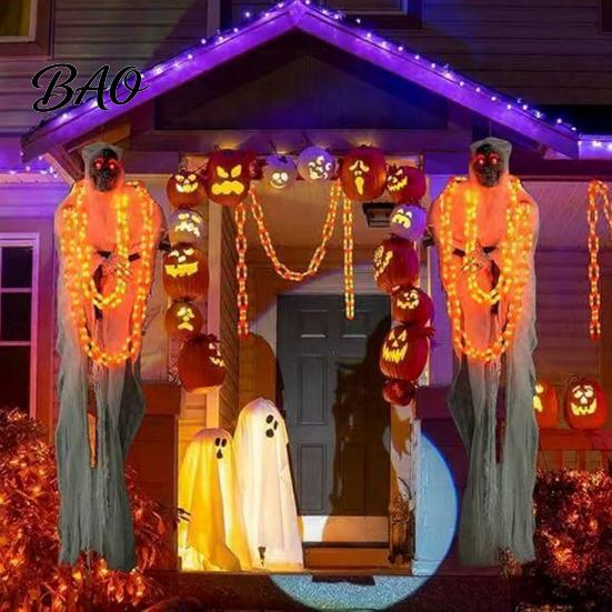 Festive Porch Tree Ornament Halloween Chain Lights, Waterproof Bright Orange/Purple LED Lighting, Plastic Unique Holiday Decoration Link Lights