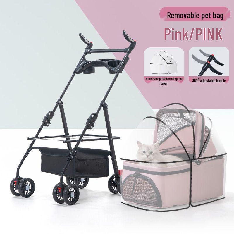 Lightweight Foldable Pet Stroller with Detachable Basket for Dogs and Cats