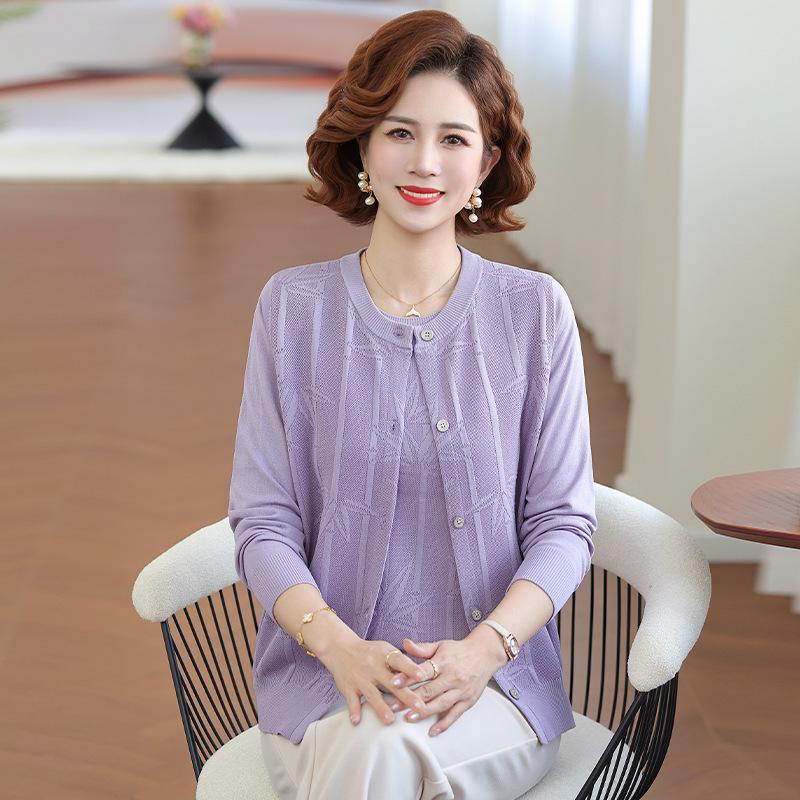 

Mom s Spring Knit Cardigan Set: Stylish, Age-Reducing Two-Piece for Middle-Aged and Elderly, Perfect for Spring and Autumn Elegance. 2XL (Recommended 120-135 jin) фіолетовий
