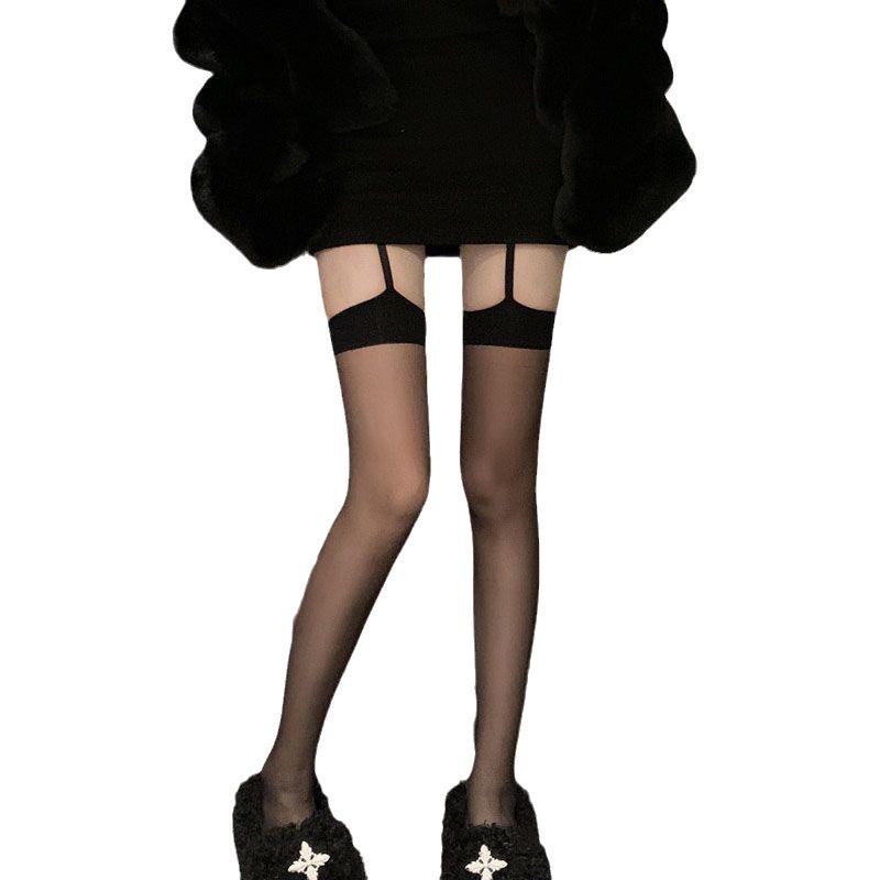 

Красные чулки-комбинезон в стиле колор-блок с черным шелком и рваными дырами One Size