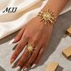 Golden Plated Jewelry Set 2Pcs Retro Sun Bangle Ring Set, Open Adjustable Cuff Bracelet Lady Statement & Ring, Hand for Women Finger
