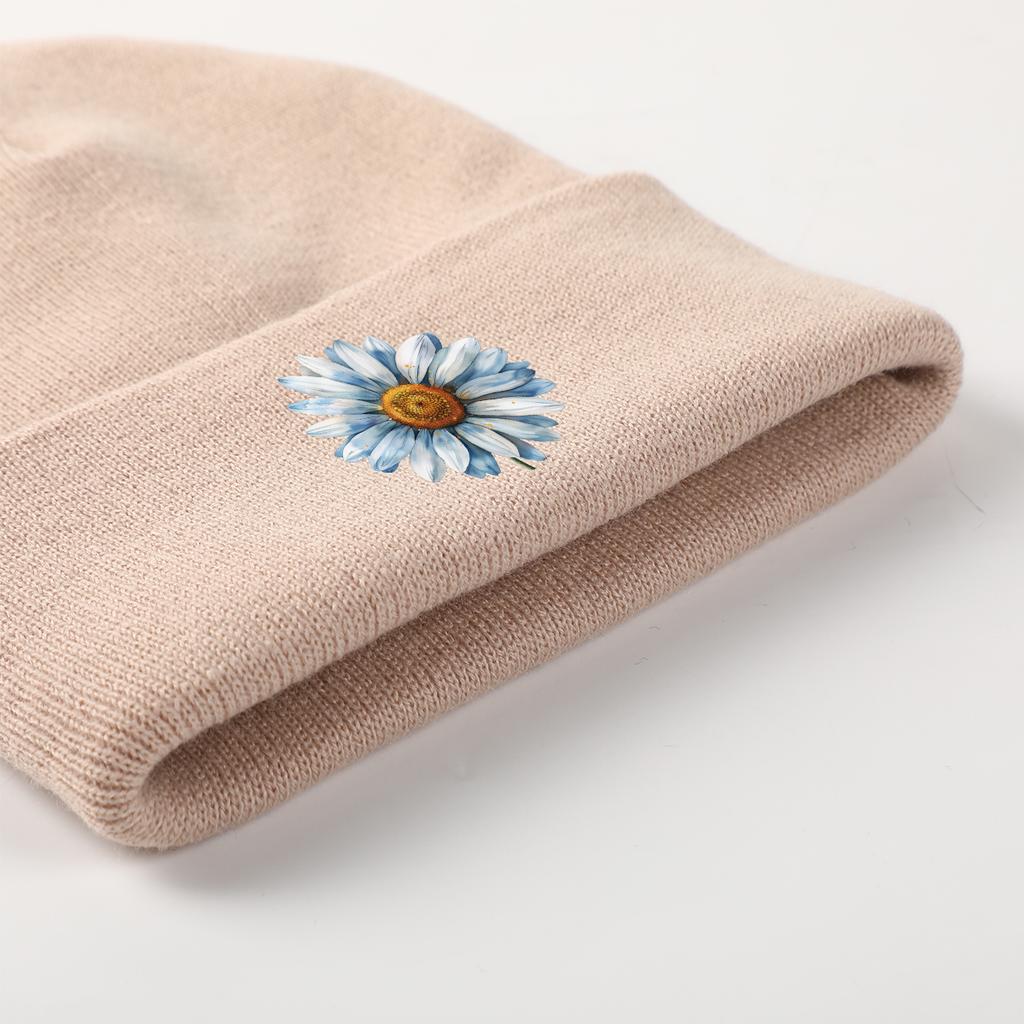 Blue Daisy Print Warm Winter Hats Unisex Knitted Hat Beanie Man Cap Stretchy Warm Knit Cap Beanie Ideal Choice For Gifts