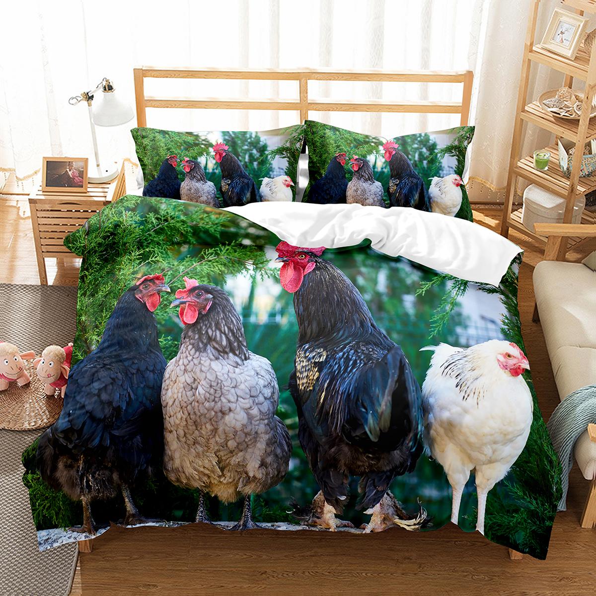 Boerderij Kip Koning Koningin Vol Dekbedovertrek Kip Lief Kuiken Beddengoed Set Familie Dier Dekbedovertrek 2/3 stuks Polyester Dekbedovertrek EU single(135x200cm)