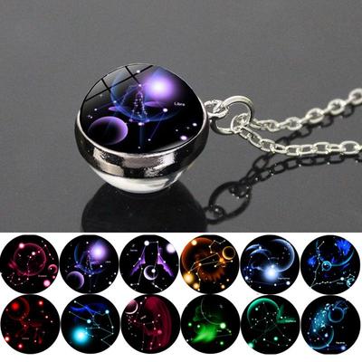Collana con Pendente Sfera di Vetro Zodiaco Cielo Stellato
