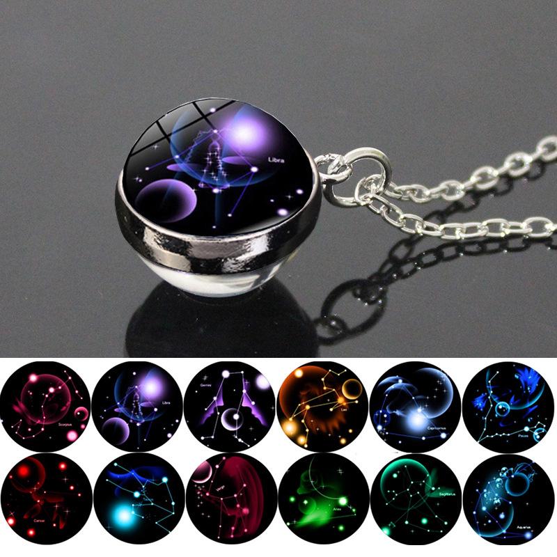 

Starry Sky Zodiac Glass Ball Pendant Necklace