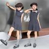 Girls Summer Polo Collar Sleeveless Pleated Dress Preppy Vest Skirt For Big Kids