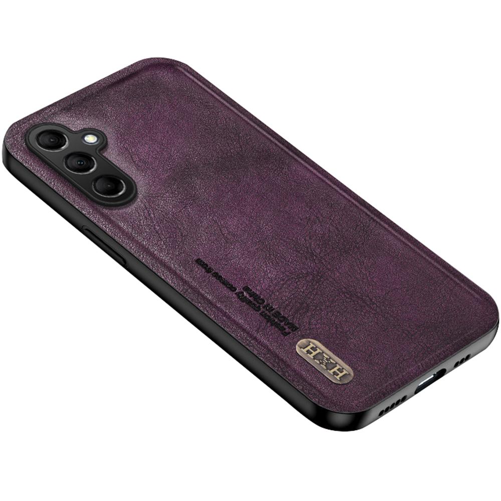 

For Samsung Galaxy A16 5G/4G Case Retro Texture Matte TPU+PU Leather Back Cover Support Magnetic Car Holder Purple