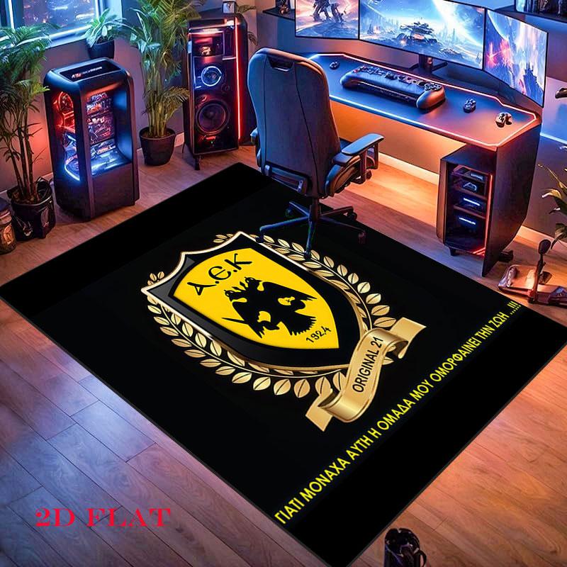 AEK Athen F.C Teppich für Wohnzimmer Schlafzimmer Zuhause Sofadekoration, Rutschfeste Bodenmatte für Kinder zum Spielen