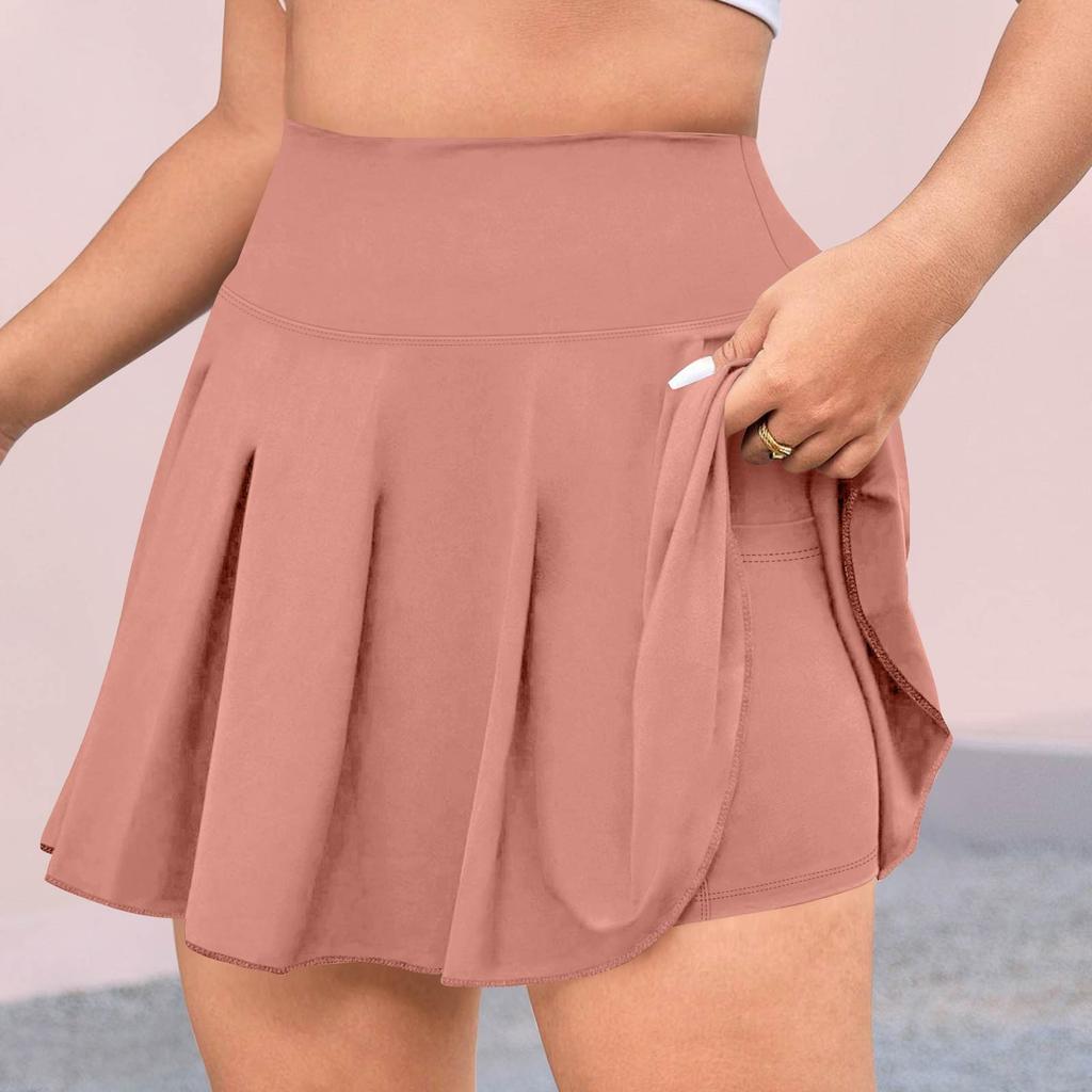 Damen Casual Hohe Taille Einfarbig Kurzer Halbrock Sportrock Faltenrock