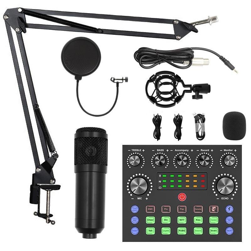 

Комплект оборудования для подкастов со звуковой картой V8S Live, с устройством для набора микрофонов, потоковая передача музыки/записи в реальном времени для устройства DJ Disco чёрный