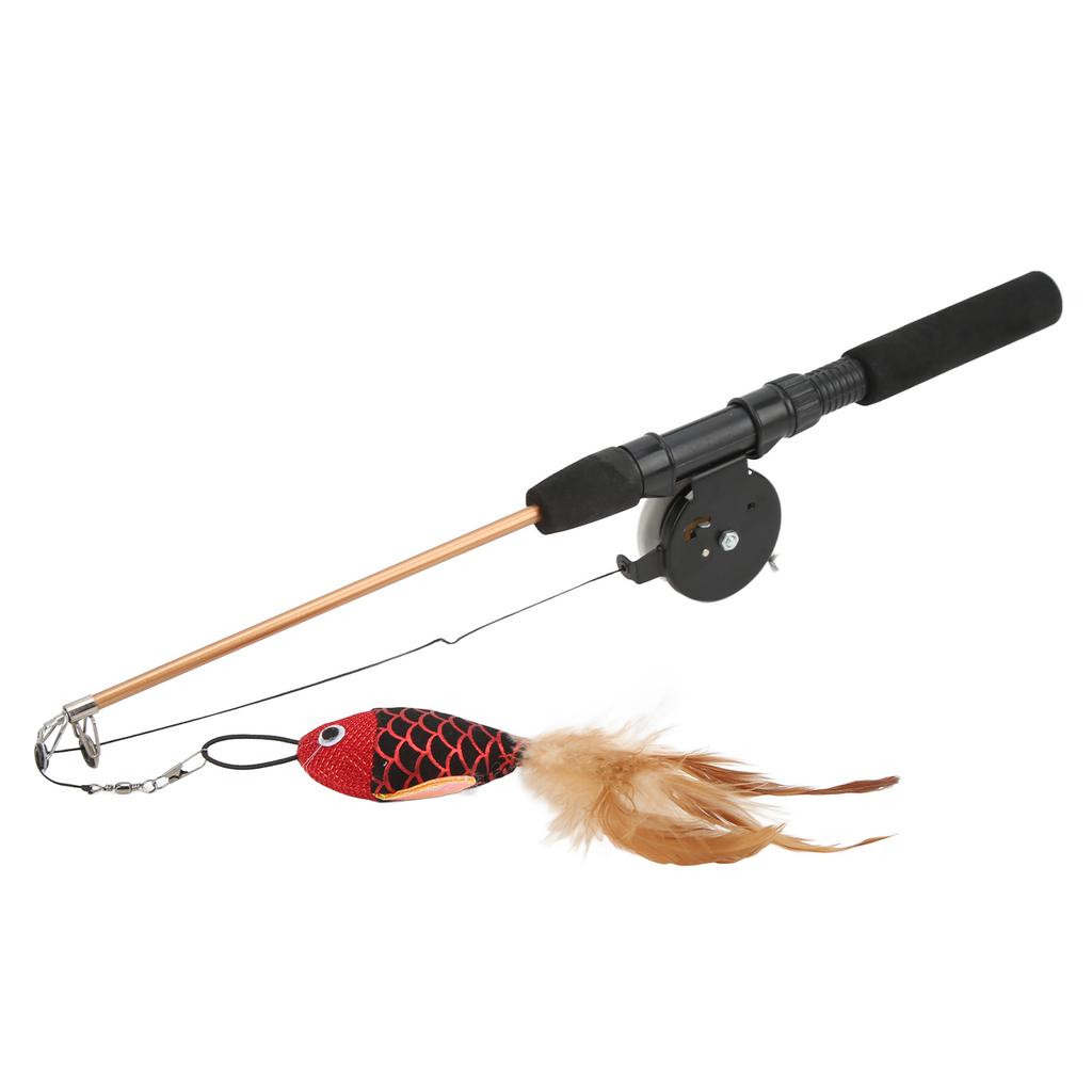 Zábavná kočičí tyč Realistická Flexibilní Interaktivní Kladkový Teleskopický Rybářský Prut Kočičí Hračka pro Kočky(Červené