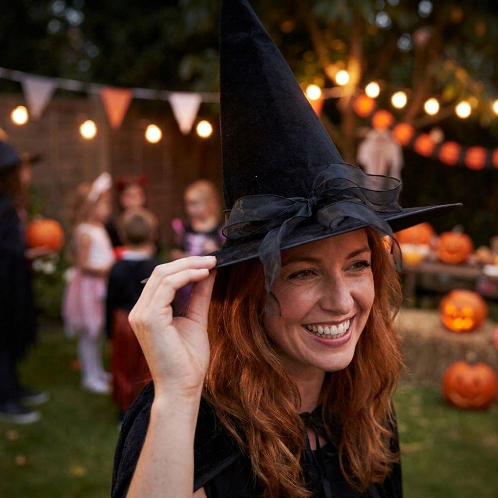 with Lace Velvet Dark Witch Hat Wide Brim Pointed Mage Hat Halloween Witch Hat Halloween Party
