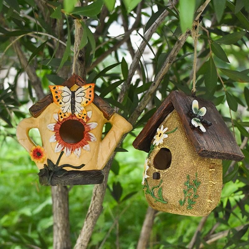 Wild Bird Nest Craft Decors Hanging Bird House For Outdoor Garden Yard Patios Decoration Weather Proof Bird Shelter