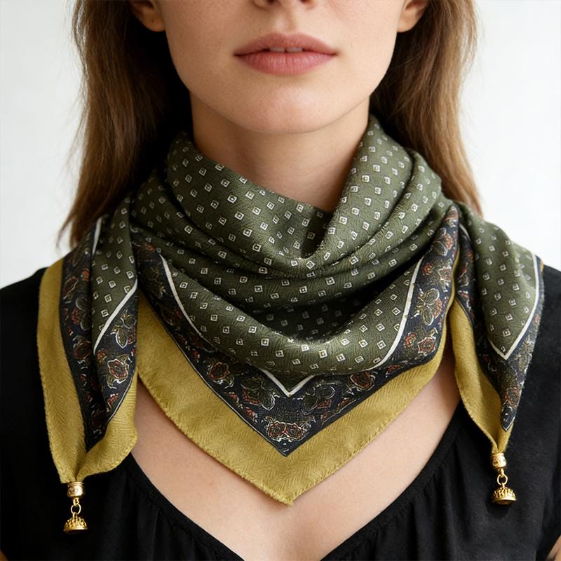 1PC Neck Scarf Versatile Painted Pattern Gift Silk Scarf High-End Magnetic Closure Elegant Accessories French Style Multi-Color