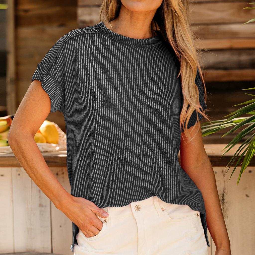 Crew Neck Short Sleeve for Women Irregular Hem Split Loose T-shirt Casual Fashion Work Vacation Short Sleeve Breathable Lightweight Comfortable Top