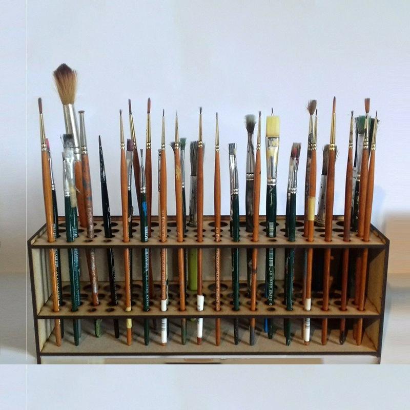 67Holes Wall Mount Premium Wooden Brush Holder Artist Desk Organizer Pencil Paint Brushes Display Storage Box Paint Brush Holder